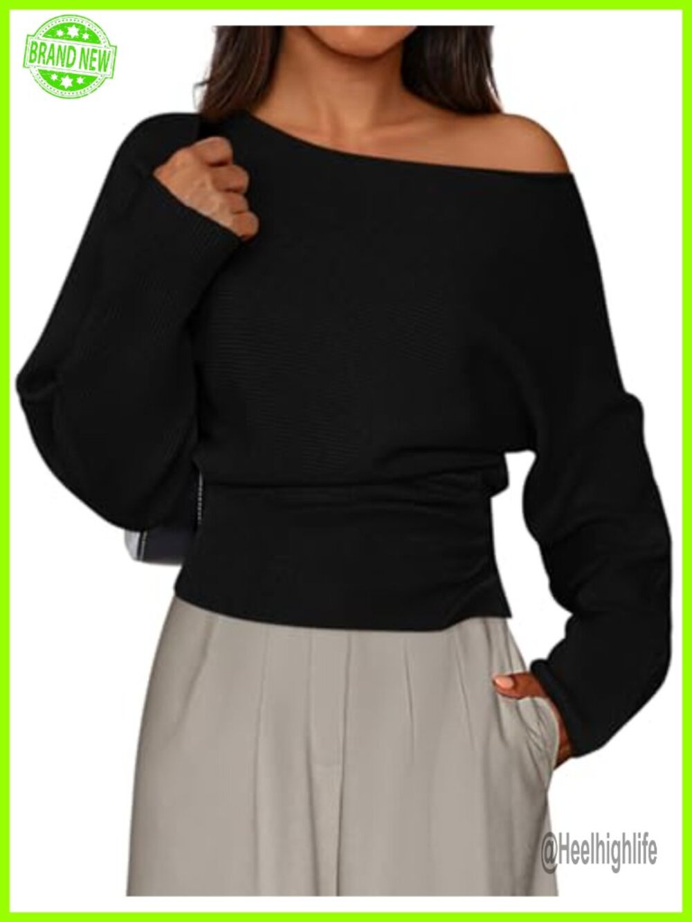 Off the Shoulder Ribbed Knit Sweater Long Sleeve Pullover Top